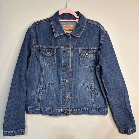 Levi Strauss Signature Denim Jacket Womens Y2K Cropped Trucker Sz Large 12/14 - Picture 4 of 16